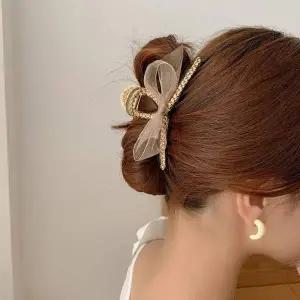 큐빅 리본 시스루 헤어 머리 집게