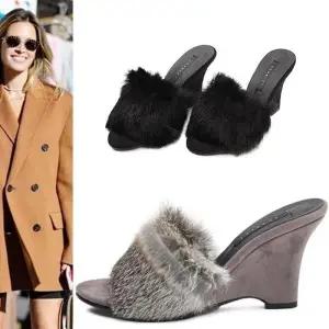 [카미엣뮤즈]래빗 퍼 웨지힐 뮬 슬리퍼_KM22w154