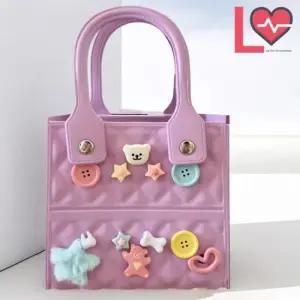 롱타임헬씨 퍼플 곰돌이 파츠세트 어린이날 선물 러브 스퀘어백 EVA 실리콘 귀여운 비비드 토트백 비치가방
