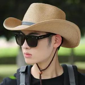 자외선 차단 남자용 카우보이 여름 챙넓은 밀짚 모자 낚시 농사 밭일 작업용 왕골 모자 햇빛차단 아웃도어