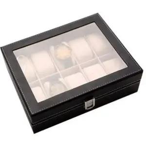 10칸 블랙가죽 보관함 투명 시계 보관 케이스 시계함