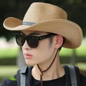 남성 카우보이 밀짚 모자 여름 햇빛차단 챙모자 농사 밭일 낚시용 왕골 모자 자외선차단 아웃도어 스타일리