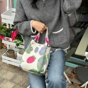 캐주얼 미니 스퀘어 고리 니트백 패턴 무늬 데일리 손목 가방