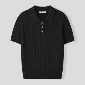 [리빌모아]여성 넬슨 케이블 카라 반팔 니트 SGW-KNH-Q022-검정