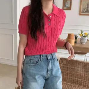 [리빌모아]여성 넬슨 케이블 카라 반팔 니트 SGW-KNH-Q022-핫핑크