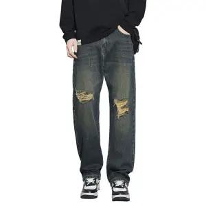 EAMT 남성용 빈티지 캐주얼 봄 루즈핏 곡도팬츠 디스트로이드 청바지 스트리트 폭스트롯 YJ1