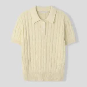 [리빌모아]여성 넬슨 케이블 카라 반팔 니트 SGW-KNH-Q022-레몬