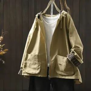 EAMT 가을 여사친 면 베이지 투포켓 점퍼 스트링 트렌치 긴팔 코트 야구 후드 EUNG3