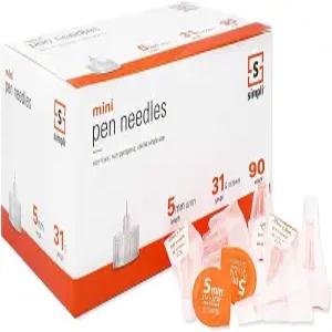 심플리 펜 바늘 5mm 3/16인치 x 31G 미니 90개 가정용 대부분의 인젝터 장치와 호환 가능