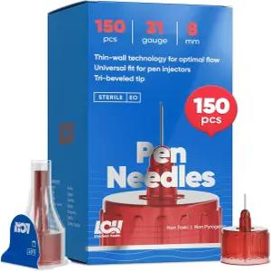 150 Ct 펜 바늘 31g 8mm 5/16인치 용 범용 개별 포장 대부분의 호환 리바클리언 헬스에서 안전하고