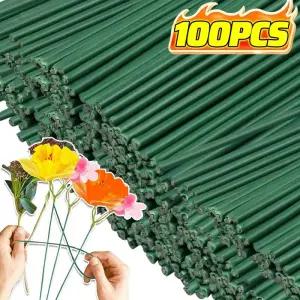 꽃철사 100-50개 수제 꽃꽂이 현대 그린 꽃 와이어 줄기 공예 인공 꽃다발