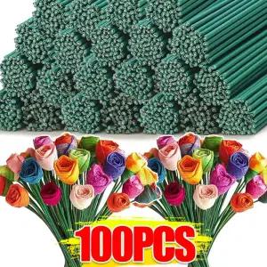 꽃철사 50100개 그린 꽃 줄기 와이어 꽃꽂이 철 스틱 인공 꽃다발 수제 공예 홈