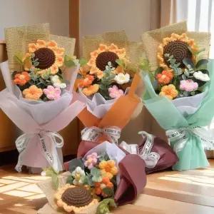 꽃철사 인공 꽃 크로 셰 뜨개질 꽃다발 수제 기념일 해바라기 데이지 어버이날 영원한