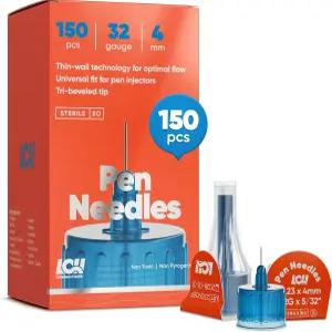 150 Ct 용 리바클린 펜 바늘 32G x 4mm 5/32인치 대부분의 에 범용 개별 포장 안전하고 편리한 사용