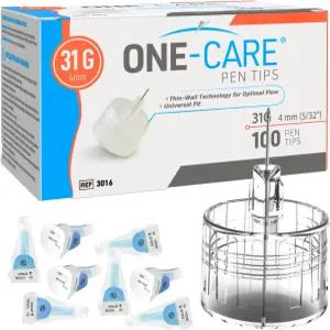 원케어 펜 팁 31G x 4mm (5/32인치) ？ 얇은 벽 채널 디자인 범용 트위스트 온 연결 100 카운트 박스