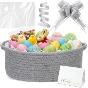 선물 가방과 리본 2개가 달린 콜링밀 부활절 직조 바구니 라피아 잔디 종이 조각 필러 기프트 카드