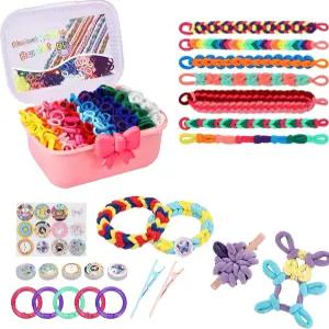 스코즈길 고무 밴드 팔찌 키트 12가지 색상의 1200개 이상 무지개 탄성 천 직조 포함된 제작 DIY 예술 및