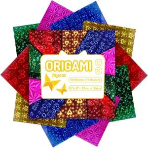 조이캣 종이접기 종이 6x6 인치 무광 눈길을 사로잡는 공예품 선물 포장 금속 홀로그램 쉬머 50매