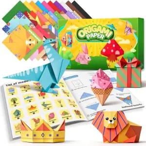 IOOLEEM 종이접기 종이 키트 80 패턴이 있는 200장 단계별 지침이 된 양면 컬러 빈 접이식 세트 미술 및
