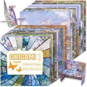 모네에서 영감을 받은 종이접기 종이 50매 6x6인치 성인 예술가 및 를 위한 인상파 예술 양면 컬러 접이식