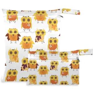 해바라기 안경을 쓴 비제수니 올빼미 동물 2개 습식 가방 지퍼 포켓 세탁 가능한 재사용 여행 해변 수영장