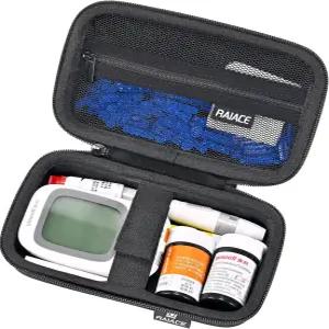 RAIACE 용 하드 보관 케이스 측정기 펜 모니터 검사 스트립 랜싯을 위한 메쉬 포켓 장착 휴대용 전용 블랙
