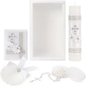 소년 소녀를 위한 5개의 PCS 세례 양초 세트 첫 성찬 선물을 흰색 키트 수건 조개껍질 장미 성경 벨라 파라