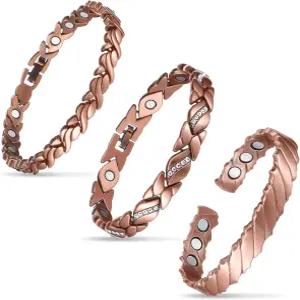 자석이 있는 초강력 팔찌 여성용 미저리 3개 구리 천연 돌 조절 가능한 보석 선물 크리스탈