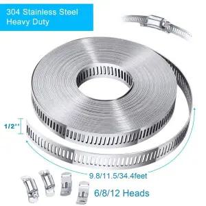 호환  304 스테인레스 스틸 호스 클램프 스트랩 구색 키트 DIY 대형 조정 웜 기어 밴드 호스 금속 클램프