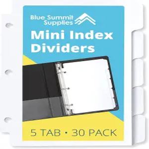 블루 서밋 노트북 및 링 바인더 3개 5.5 x 8.5 인치 헤비 듀티 종이 6개 30개의 칸막이 세트를 포함한 흰색