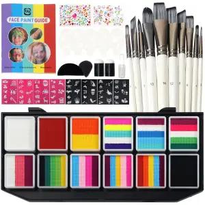 브러시 10개 크리스마스 및 할로윈 스티커 스텐실 4개가 포함된 12가지 색상의 워터 활성화 프로페셔널