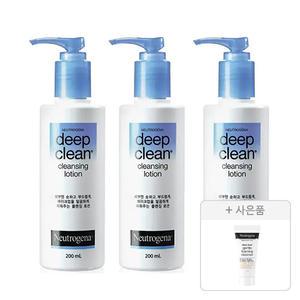 뉴트로지나 딥클린 클렌징 로션 200ml, 3개+증정(젠틀폼 클렌저 10g, 1개)