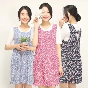 예쁜 시원한 여름앞치마 주방 원피스 순면 어린이집교사 방수 앞치마