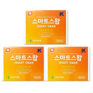스마트 알콜스왑 100p x3통/알콜솜 소독솜 소독용 1회