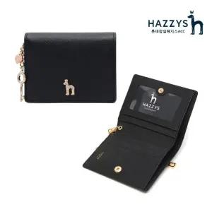 [롯데백화점]헤지스ACC [선물포장]HIWA2F184BK_블랙 가죽 큐빅 퍼피로고 참장식 반지갑