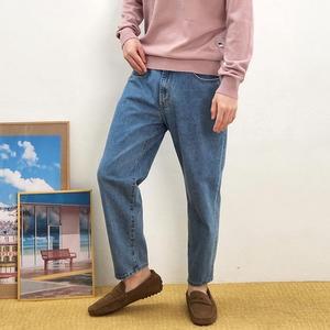 남자 테이퍼드 9부 크롭 청바지 스판 연청 데님팬츠