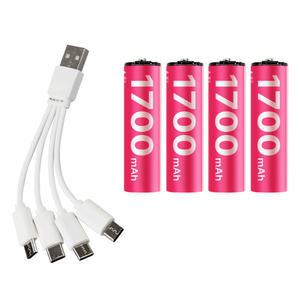 USB C타입 충전지 충전식 건전지 AA 1.5V 1700mAh 4P세트/동시충전 4in1 케이블/Li-ion 배터리