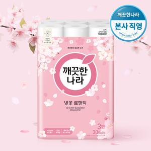 깨끗한나라 3겹 벚꽃 로맨틱 천연펄프 화장지 27m 30롤 1팩