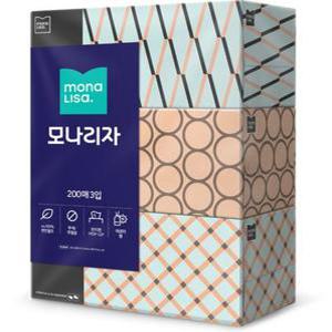 롤화장지 미용티슈 각티슈 모나리자 200매 3입 뽑아쓰는키친타올 3겹화장지크리넥스