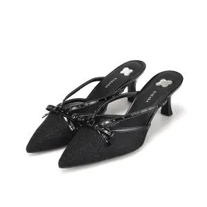 바바라 소가죽 매쉬 스터드 리본 장식 여성 오픈 슬링백 6cm_BBI203