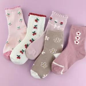 유아 아동 양말 체리 중목 5족 세트/삭스/키즈/학생/초등/학교/선물/어린이날/발목/캐릭터/컬러/주니어/