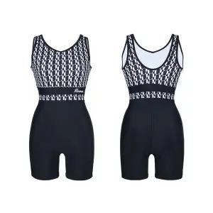 [레노마]여성 지오메트릭 U백 3부 반신수영복 블랙 RN-LF2F862-BK