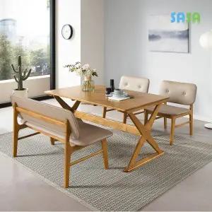 [SASA]데코라인(매장상품) 스퀘어 원목 4인 낮은 벤치식탁세트