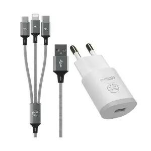 디지지 퀼컴 3.0 고속 충전 아답터 USB 1포트 18W + 3 IN 1 스카이 메타 멀티케이블 120cm 화이트 1개