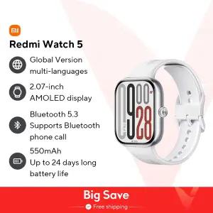 샤오미 레드미 워치 5 글로벌 버전 2.07 인치 60Hz AMOLED 스크린 내장 GNSS 블루투스 통화 150  스포츠 모