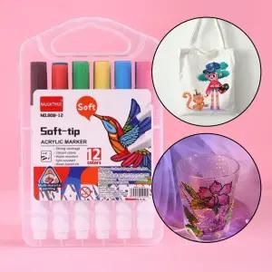 DHMK(대한민국) 아크릴 마카펜 12색 에코백 패브릭 마카 싸인펜 꾸미기 수성 컬러 브러시형