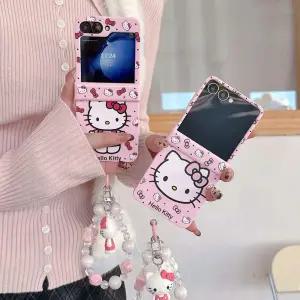 헬로키티 태그홀더 비즈 스트랩 힌지 보호 슬림핏 하드 갤럭시 지플립 제트플립 Z플립 7 6 5 4 3 케이스