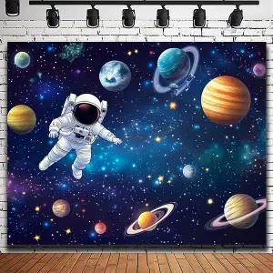 우주 탐험 놀이학습 포토존 배경현수막 은하수 우주와 로켓 비행사를 위해 디자인된 생일 파티를 위한 은하