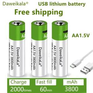 2025 USB 1.5V 충전식 AA 배터리 3800mAh 리튬이온 (리모컨 마우스 전자 장난감용) + C타입 케이블