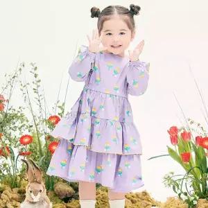 [팬콧키즈] 플로럴덕 패턴 프릴 원피스(VIOLET)